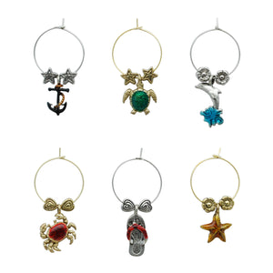 Wine Things 6-Piece By The Bay Wine Charms, Painted