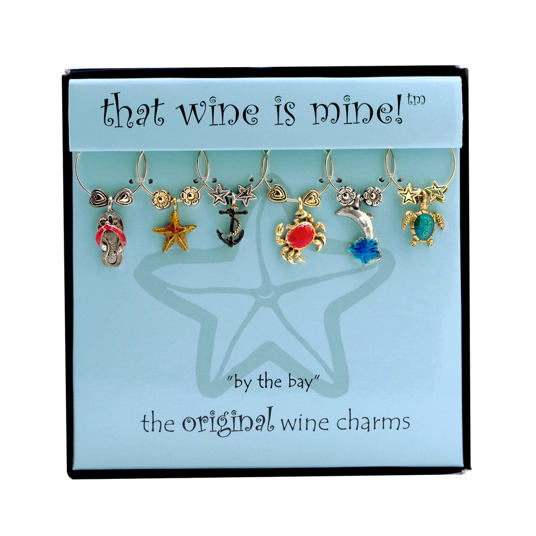 Wine Things 6-Piece By The Bay Wine Charms, Painted