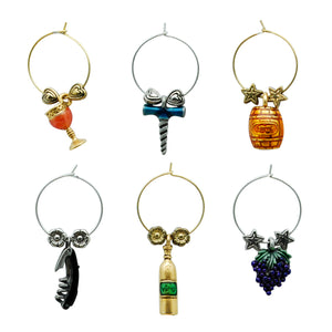 Wine Things 6-Piece Grapevine Wine Charms, Painted