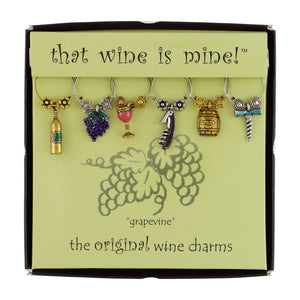 Wine Things 6-Piece Grapevine Wine Charms, Painted