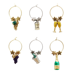 Wine Things 6-Piece Celebrate Wine Charms, Painted