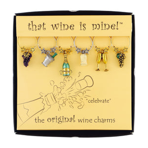 Wine Things 6-Piece Celebrate Wine Charms, Painted