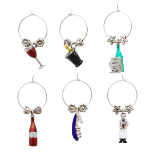 Wine Things 6-Piece Sommelier Wine Charms, Painted