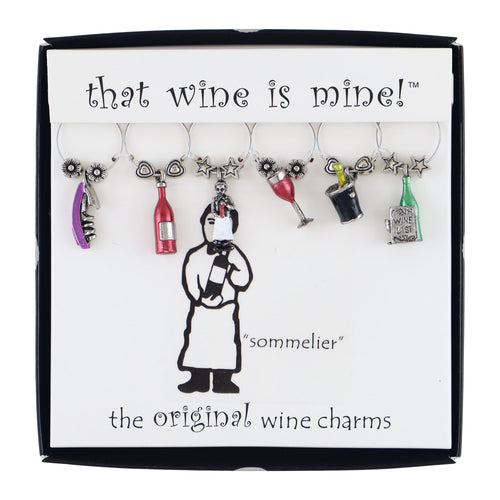 Wine Things 6-Piece Sommelier Wine Charms, Painted