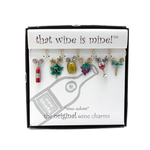 Wine Things 6-Piece Vino Colore Wine Charms, Painted