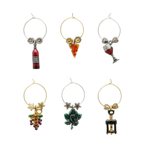 Wine Things 6-Piece Vineyard Wine Charms, Painted