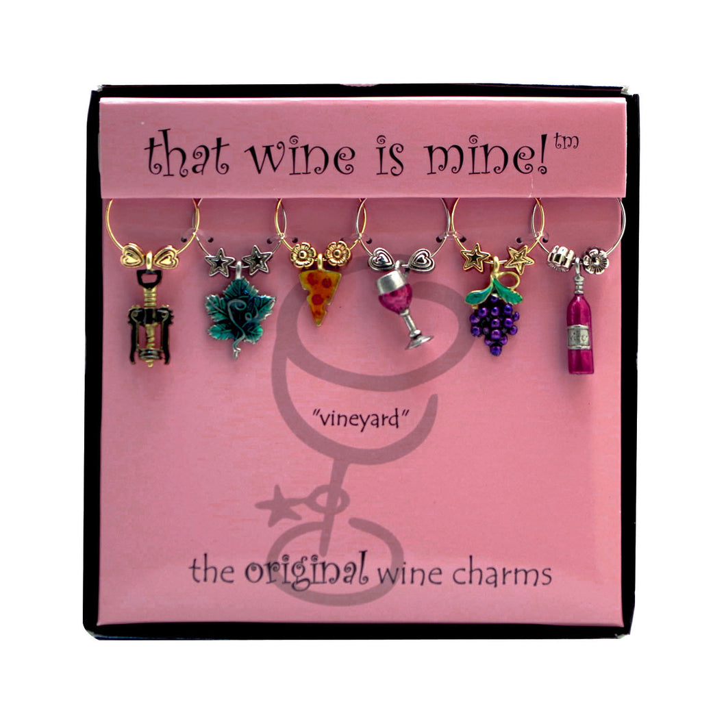 Wine Things 6-Piece Vineyard Wine Charms, Painted