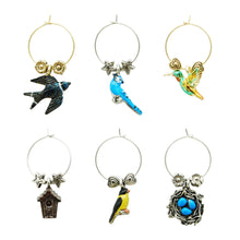 Load image into Gallery viewer, Wine Things 6-Piece For The Birds Wine Charms, Painted