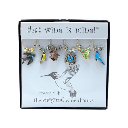 Wine Things 6-Piece For The Birds Wine Charms, Painted