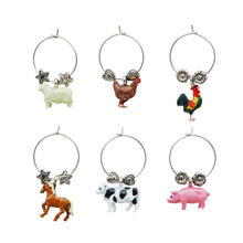 Load image into Gallery viewer, Wine Things 6-Piece Barnyard Wine Charms, Painted