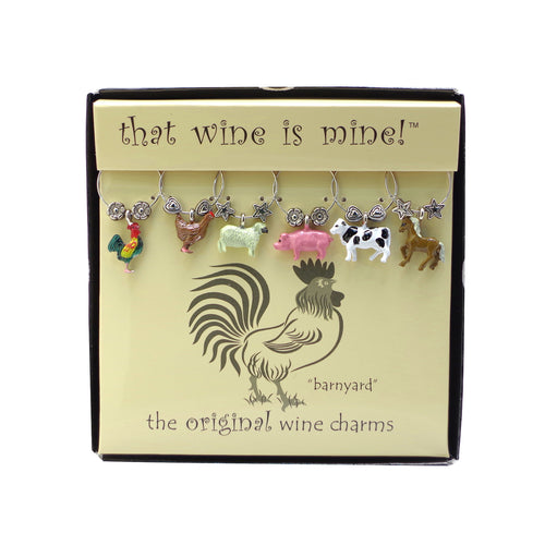 Wine Things 6-Piece Barnyard Wine Charms, Painted