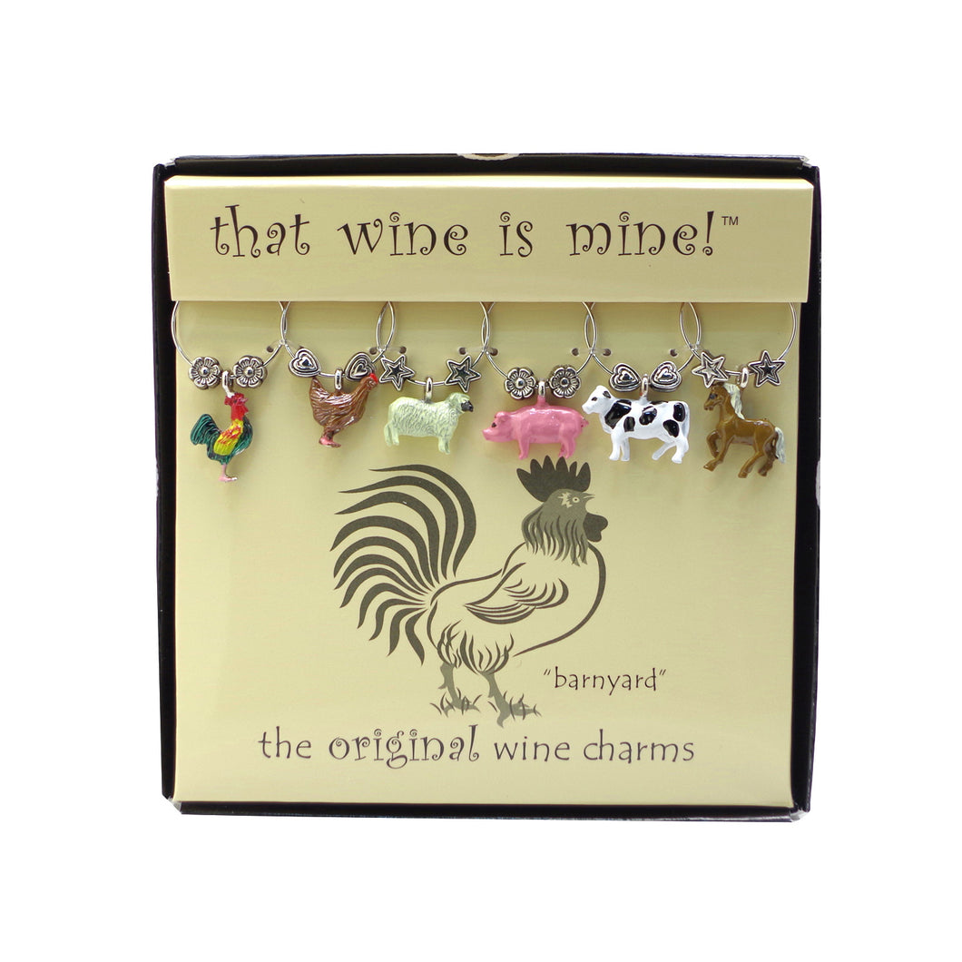 Wine Things 6-Piece Barnyard Wine Charms, Painted