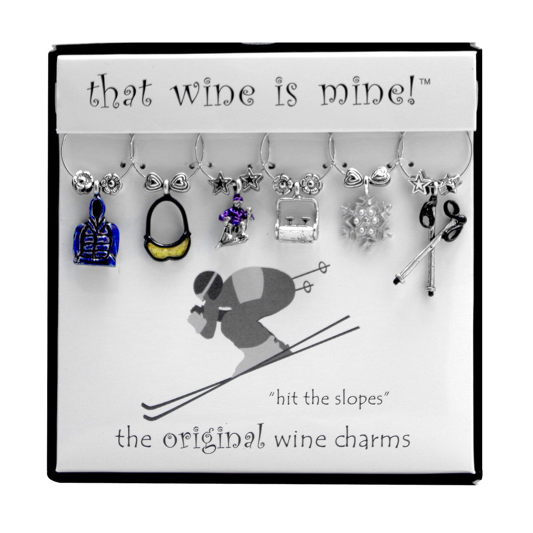 Wine Things 6-Piece Hit The Slopes Wine Charms, Painted
