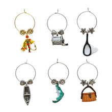Load image into Gallery viewer, Wine Things 6-Piece Gone Fishin&#39; Wine Charms, Painted