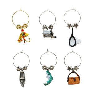 Wine Things 6-Piece Gone Fishin' Wine Charms, Painted