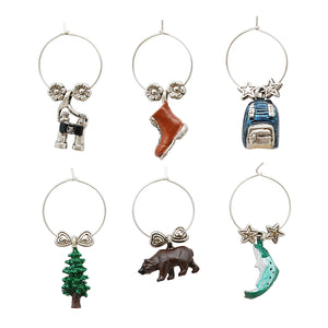 Wine Things 6-Piece Take A Hike Wine Charms, Painted