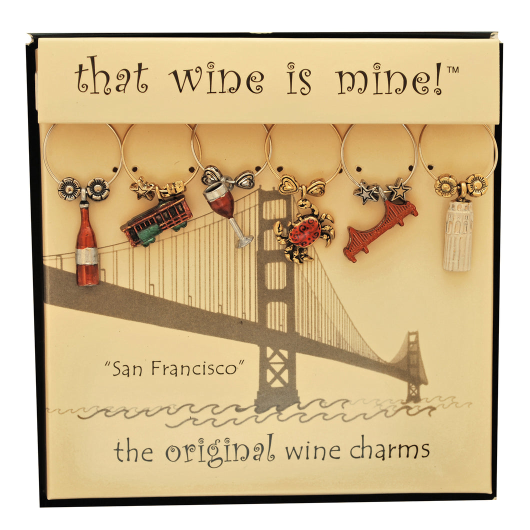 Wine Things 6-Piece San Francisco Wine Charms, Painted
