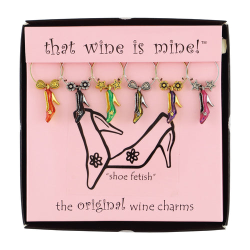 Wine Things 6-Piece Shoe Fetish Wine Charms, Painted