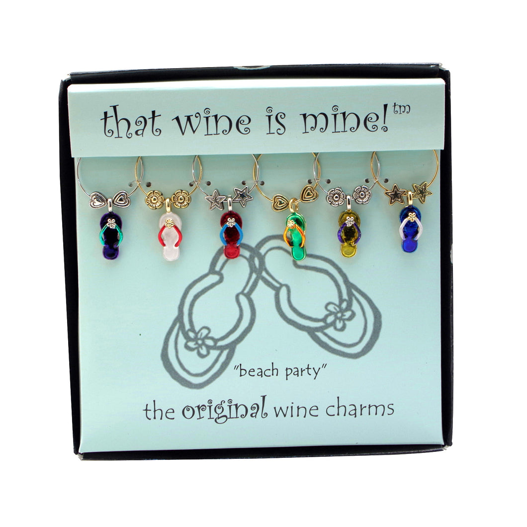 Wine Things 6-Piece Beach Party Wine Charms, Painted