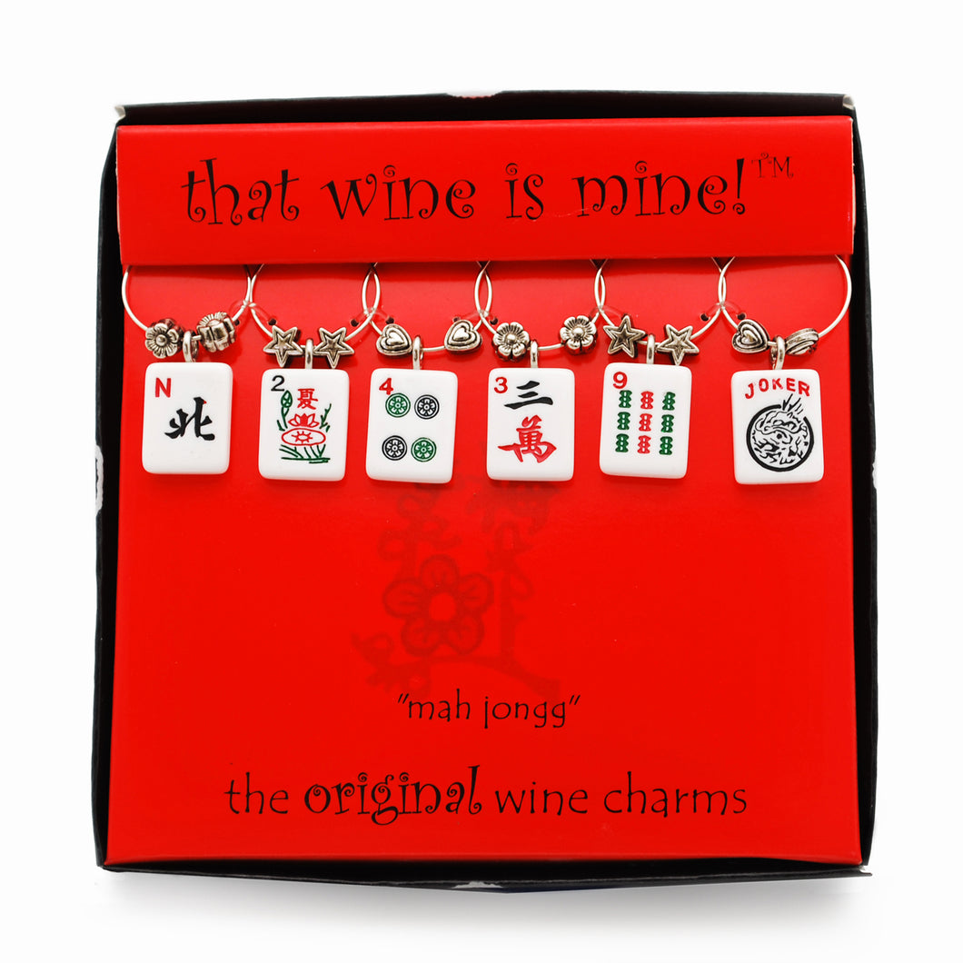 Wine Things 6-Piece Mah Jongg Wine Charms, Painted