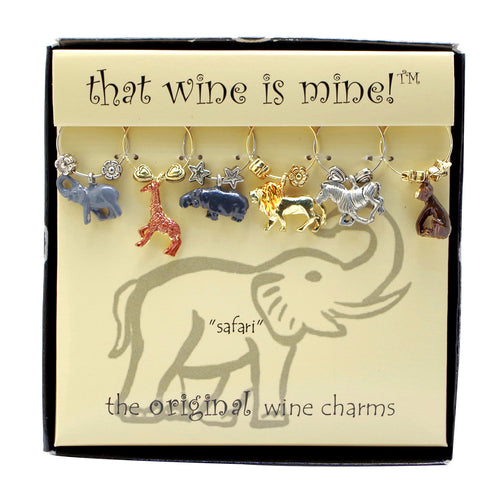 Wine Things 6-Piece Safari Wine Charms, Painted
