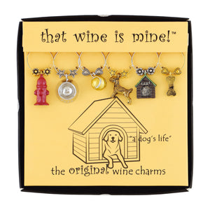 Wine Things 6-Piece A Dog's Life Wine Charms, Painted