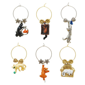 Wine Things 6-Piece Cats Wine Charms, Painted