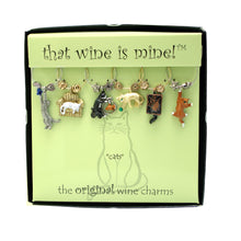 Load image into Gallery viewer, Wine Things 6-Piece Cats Wine Charms, Painted