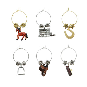 Wine Things 6-Piece Equestrian Wine Charms, Painted