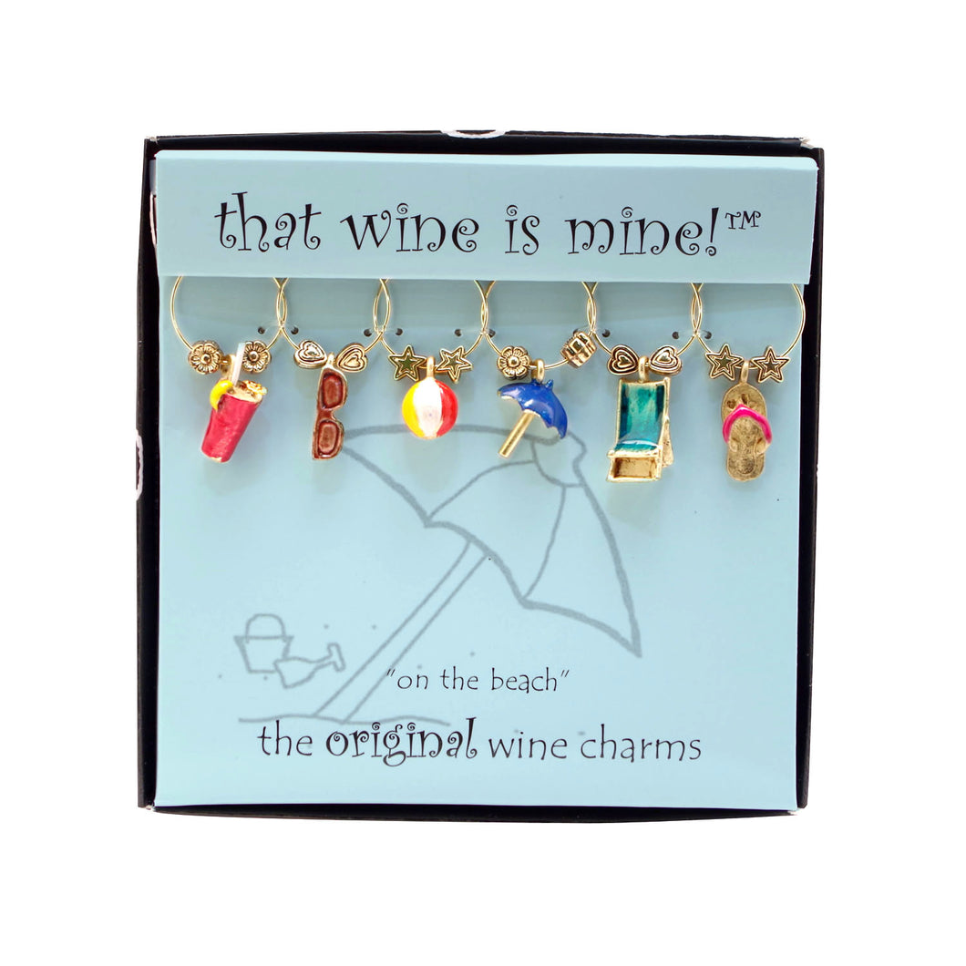 Wine Things 6-Piece On The Beach Wine Charms, Painted