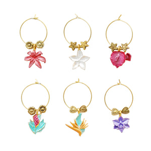 Wine Things 6-Piece Tropical Paradise Wine Charms, Painted