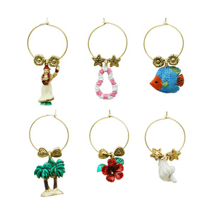 Wine Things 6-Piece Hula Wine Charms, Painted