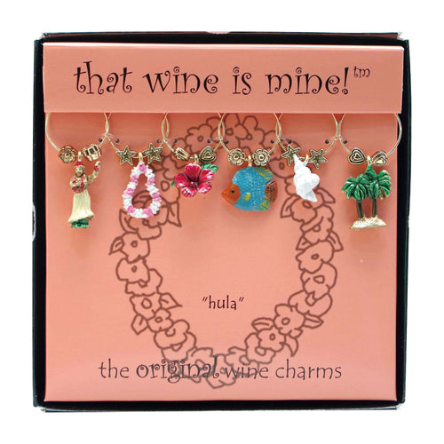 Wine Things 6-Piece Hula Wine Charms, Painted