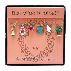 Wine Things 6-Piece Hula Wine Charms, Painted