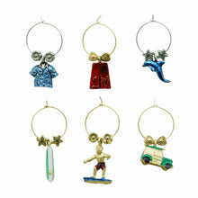 Load image into Gallery viewer, Wine Things 6-Piece Hang Ten Wine Charms, Painted