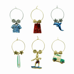 Wine Things 6-Piece Hang Ten Wine Charms, Painted