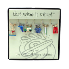 Load image into Gallery viewer, Wine Things 6-Piece Hang Ten Wine Charms, Painted
