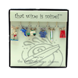 Wine Things 6-Piece Hang Ten Wine Charms, Painted