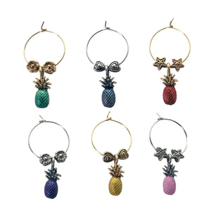 Wine Things 6-Piece Pineapple Wine Charms, Painted