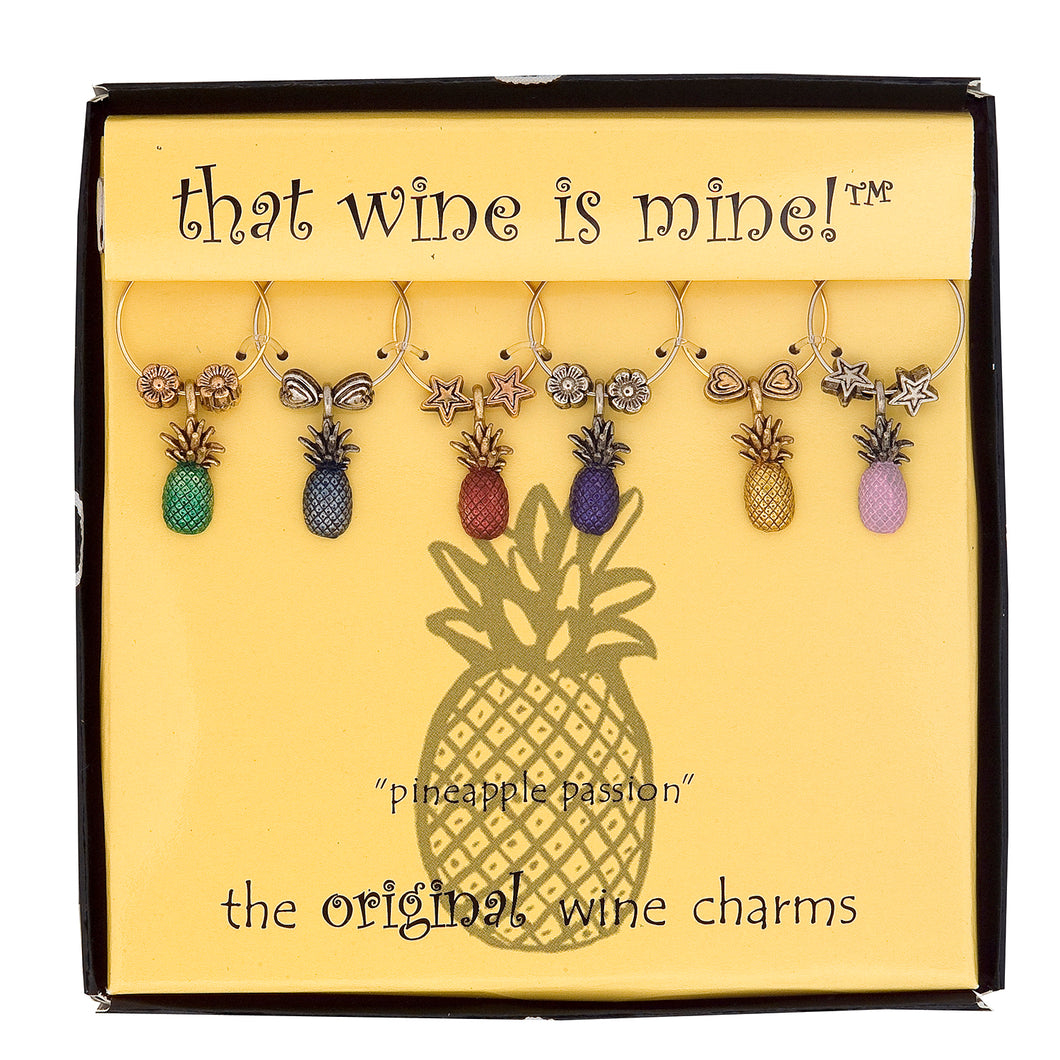 Wine Things 6-Piece Pineapple Wine Charms, Painted