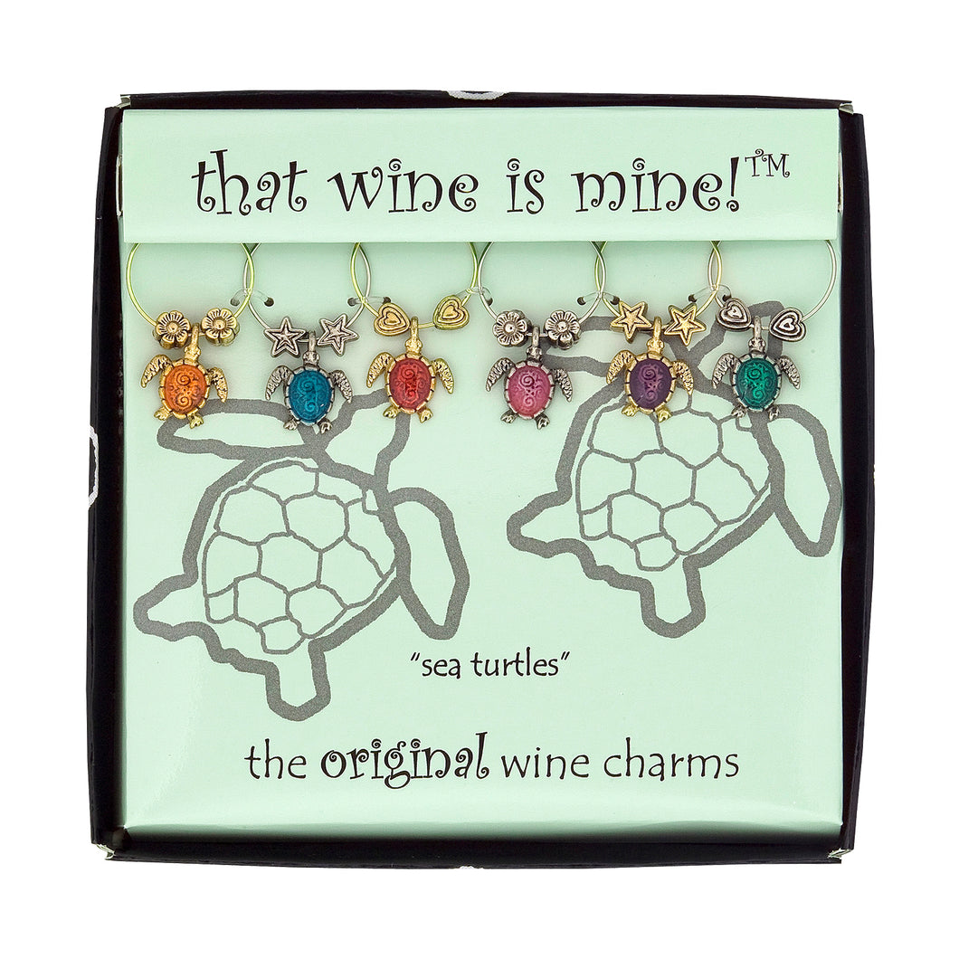 Wine Things 6-Piece Sea Turtles Wine Charms, Painted