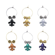 Load image into Gallery viewer, Wine Things 6-Piece Fleur De Lis Wine Charms, Painted