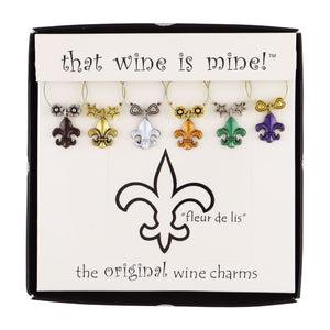 Wine Things 6-Piece Fleur De Lis Wine Charms, Painted