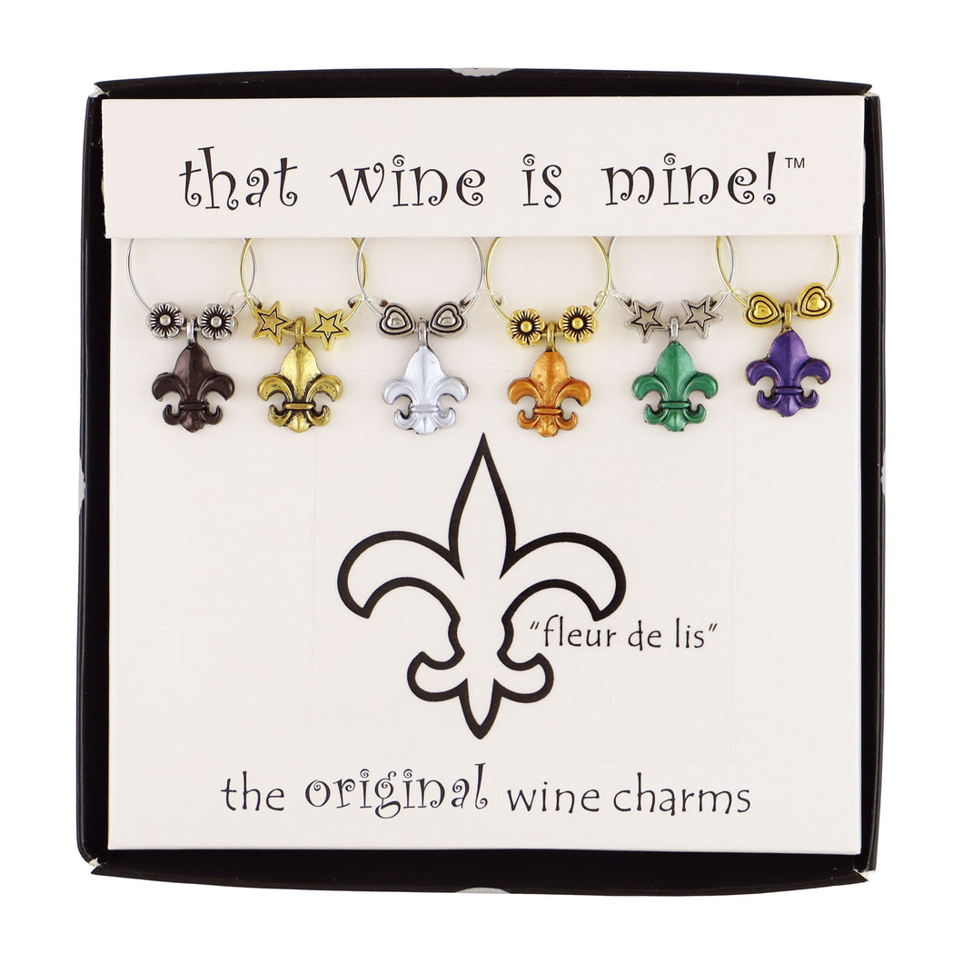 Wine Things 6-Piece Fleur De Lis Wine Charms, Painted