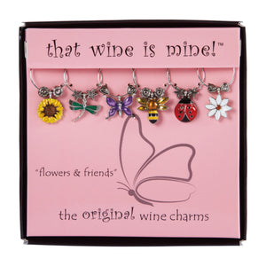 Wine Things 6-Piece Flowers & Friends Wine Charms, Painted