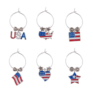 Wine Things 6-Piece Go USA Wine Charms, Painted