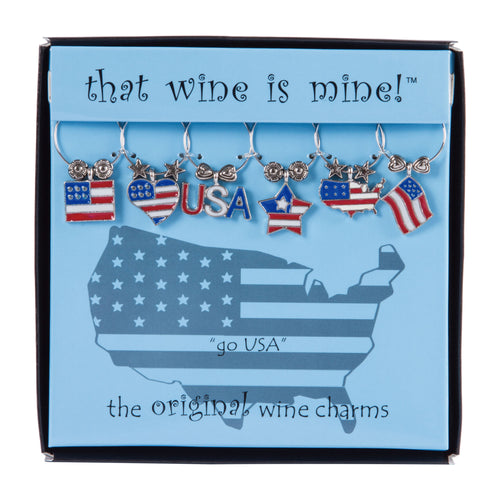 Wine Things 6-Piece Go USA Wine Charms, Painted