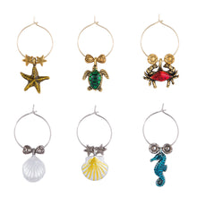 Load image into Gallery viewer, Wine Things 6-Piece Walk the Beach Wine Charms, Painted