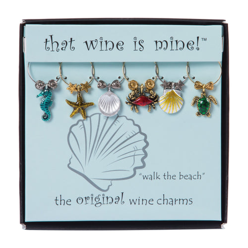 Wine Things 6-Piece Walk the Beach Wine Charms, Painted
