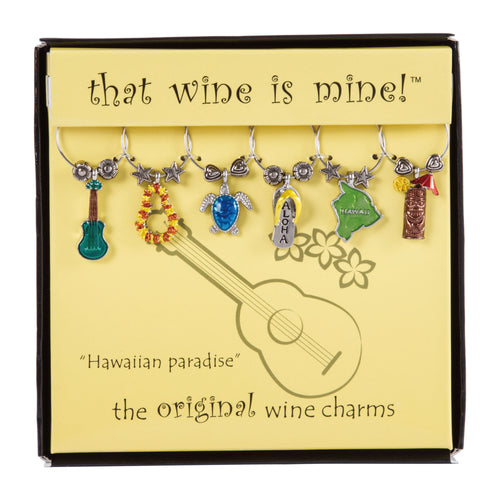 Wine Things 6-Piece Hawaiian Paradise Wine Charms, Painted